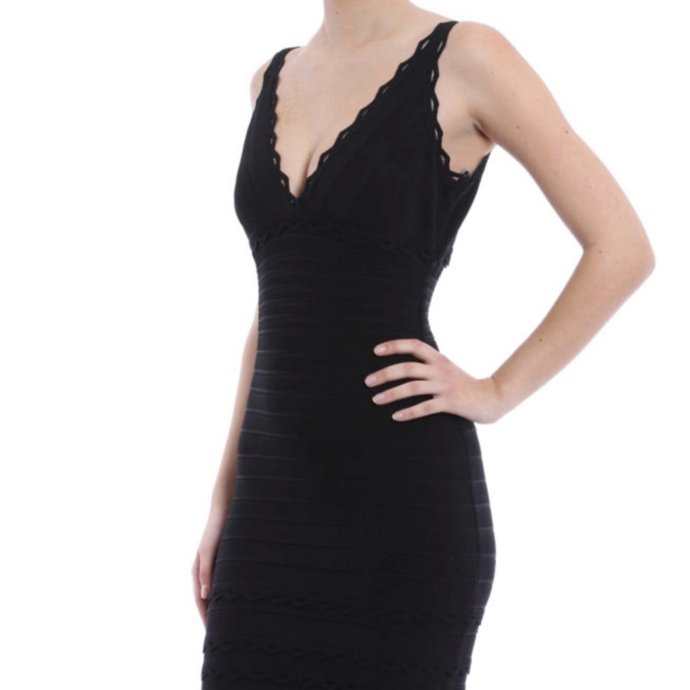Herve Leger Black V-Neck Dress